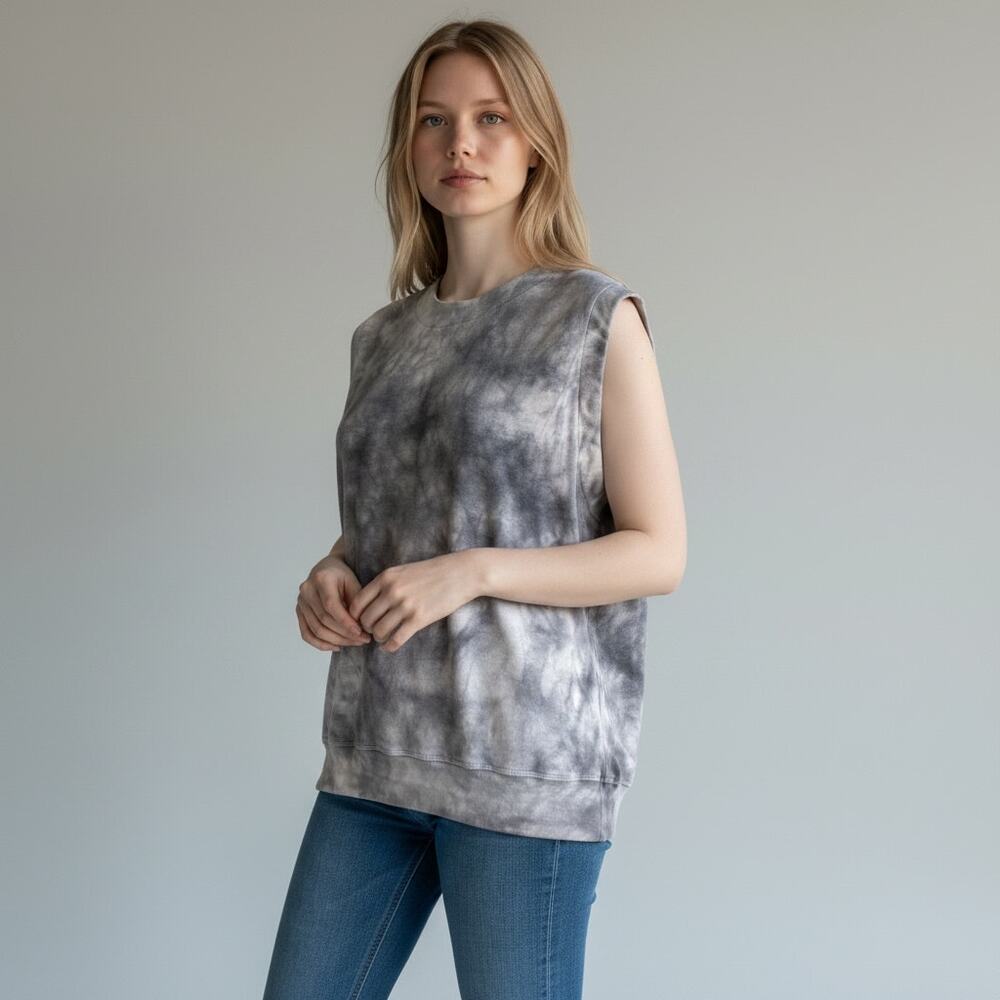 See by Chloe Gray Tie Dye Cold Shoulder Sweatshirt Top 100% Cotton Size US 6